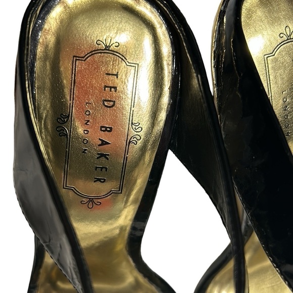TED BAKER Chablise high shine  gloss black patent leather stiletto sandal mules - Picture 10 of 15